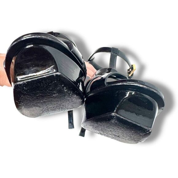 Saint Laurent Tribute Black Patent Leather Platform High Heel Sandals Size 37.5 - Picture 10 of 13